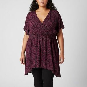 TORRID Purple Black Heart Print Babydoll Gauze Surplice V-Neck Tunic Top 5 5X